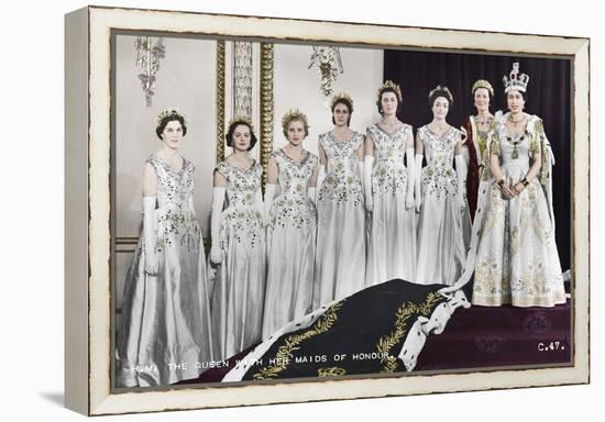 HM Queen Elizabeth II with her Maids of Honour, The Coronation, 2nd June 1953-Cecil Beaton-Framed Premier Image Canvas