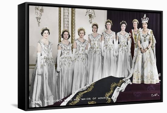 HM Queen Elizabeth II with her Maids of Honour, The Coronation, 2nd June 1953-Cecil Beaton-Framed Premier Image Canvas