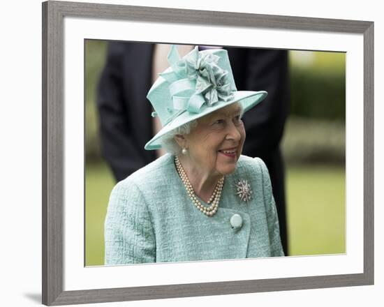 HM Queen Elizabeth in turquoise at Royal Ascot-Associated Newspapers-Framed Photo