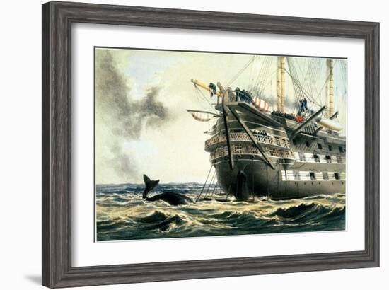 Hms Agamemnon Laying the Original Atlantic Cable, from "The Atlantic Telegraph"-Robert Dudley-Framed Giclee Print