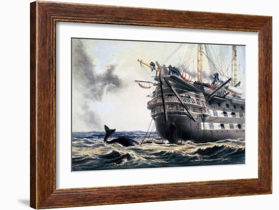 HMS 'Agamemnon' laying the original Atlantic telegraph cable, 1857 (1866)-Robert Dudley-Framed Giclee Print
