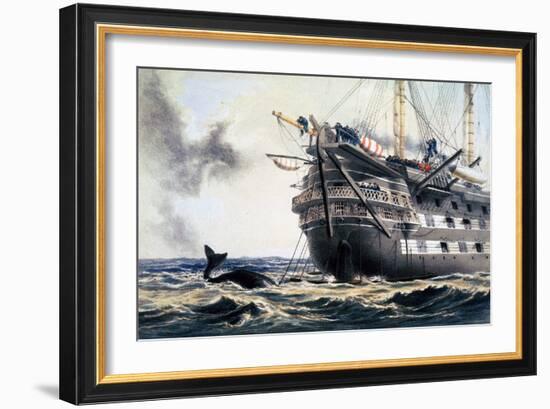 HMS 'Agamemnon' laying the original Atlantic telegraph cable, 1857 (1866)-Robert Dudley-Framed Giclee Print