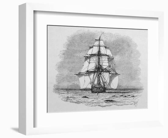 Hms Beagle Among Porpoises Charles Darwin's Research Ship-R.t. Pritchett-Framed Photographic Print