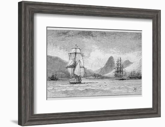 Hms "Beagle" the Ship in Which Charles Darwin Sailed Approaching Mauritius-R.t. Pritchett-Framed Photographic Print