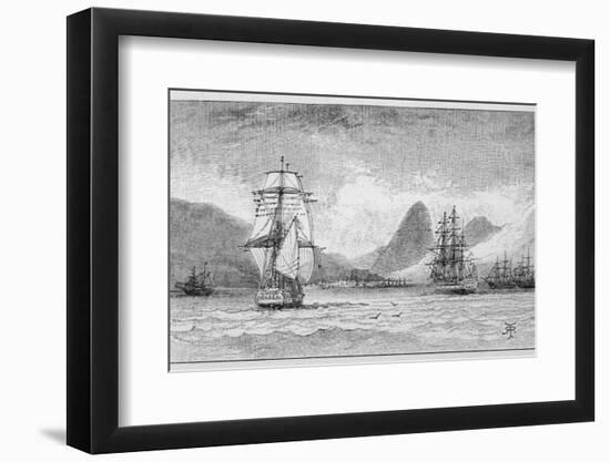 Hms "Beagle" the Ship in Which Charles Darwin Sailed Approaching Mauritius-R.t. Pritchett-Framed Photographic Print