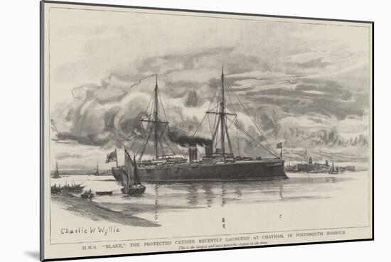 HMS Blake, the Protected Cruiser Recently Launched at Chatham, in Portsmouth Harbour-Charles William Wyllie-Mounted Giclee Print