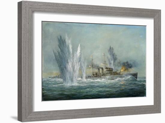 Hms Exeter Engaging in the Graf Spree at the Battle of the River Plate, 2009-Richard Willis-Framed Giclee Print