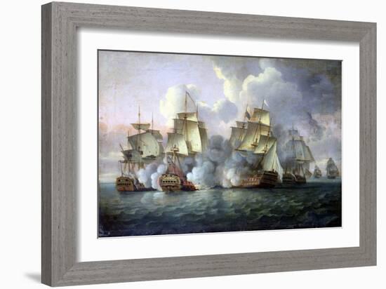 HMS 'Mediator' Engaging French and American Vessels, 11-12 December 1782, 1783 (Oil on Canvas)-Thomas Luny-Framed Giclee Print