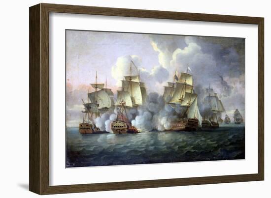 HMS 'Mediator' Engaging French and American Vessels, 11-12 December 1782, 1783 (Oil on Canvas)-Thomas Luny-Framed Giclee Print