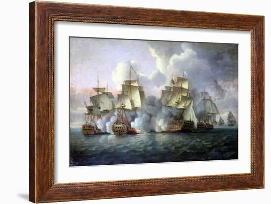 HMS 'Mediator' Engaging French and American Vessels, 11-12 December 1782, 1783 (Oil on Canvas)-Thomas Luny-Framed Giclee Print