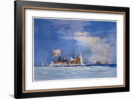 Hms Sydney Opens Fire on the German Cruiser Emden-Maurice Randall-Framed Art Print