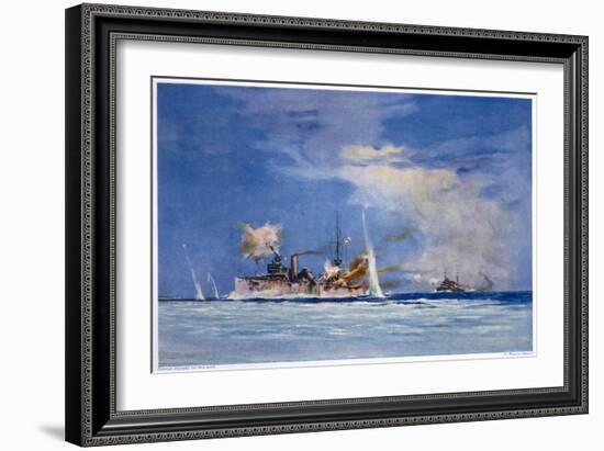 Hms Sydney Opens Fire on the German Cruiser Emden-Maurice Randall-Framed Art Print