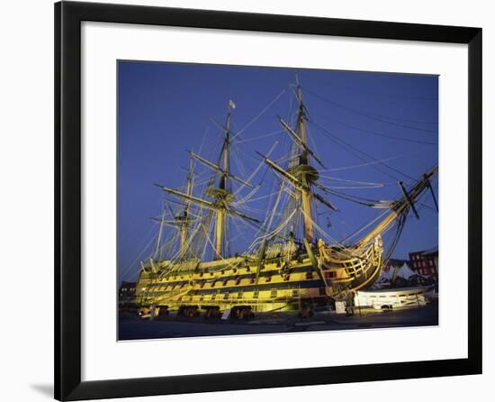 Hms Victory at Night, Portsmouth Dockyard, Portsmouth, Hampshire, England, United Kingdom, Europe-Jean Brooks-Framed Photographic Print