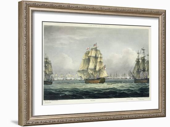 HMS Victory Sailing For French Line, Battle of Trafalgar, 1805, Engraved, T. Sutherland, Pub.1820-Thomas Whitcombe-Framed Giclee Print