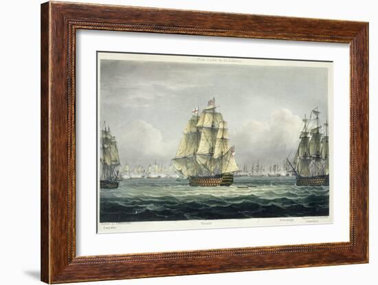 HMS Victory Sailing For French Line, Battle of Trafalgar, 1805, Engraved, T. Sutherland, Pub.1820-Thomas Whitcombe-Framed Giclee Print