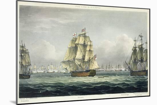 HMS Victory Sailing For French Line, Battle of Trafalgar, 1805, Engraved, T. Sutherland, Pub.1820-Thomas Whitcombe-Mounted Giclee Print