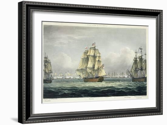 HMS Victory Sailing For French Line, Battle of Trafalgar, 1805, Engraved, T. Sutherland, Pub.1820-Thomas Whitcombe-Framed Giclee Print