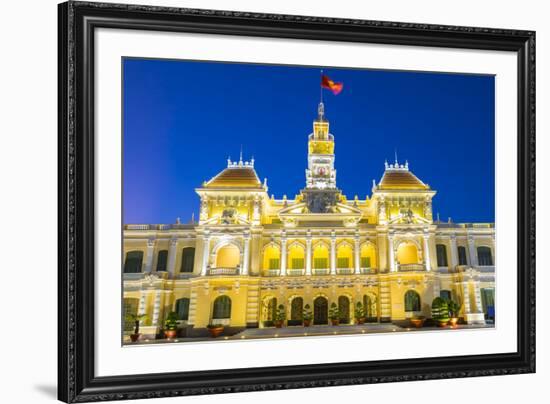 Ho Chi Minh City Hall (Ho Chi Minh City People's Committee) at night, Ho Chi Minh City (Saigon), Vi-Jason Langley-Framed Photographic Print