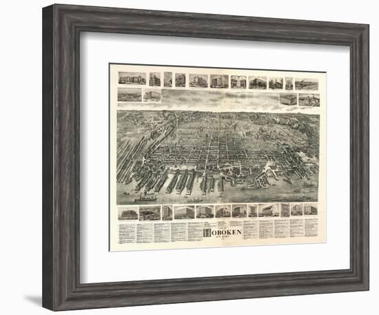 Hoboken, New Jersey - Panoramic Map-Lantern Press-Framed Art Print