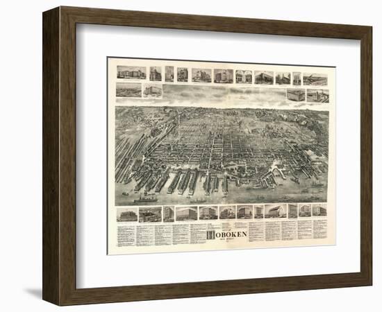 Hoboken, New Jersey - Panoramic Map-Lantern Press-Framed Art Print