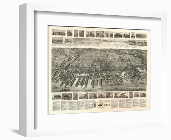 Hoboken, New Jersey - Panoramic Map-Lantern Press-Framed Art Print