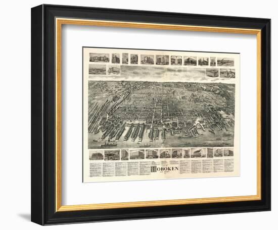 Hoboken, New Jersey - Panoramic Map-Lantern Press-Framed Art Print