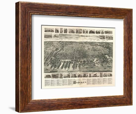 Hoboken, New Jersey - Panoramic Map-Lantern Press-Framed Art Print