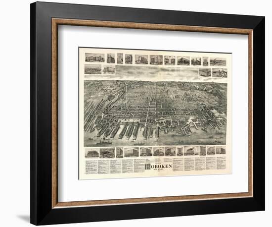 Hoboken, New Jersey - Panoramic Map-Lantern Press-Framed Art Print