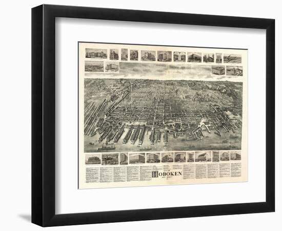 Hoboken, New Jersey - Panoramic Map-Lantern Press-Framed Art Print