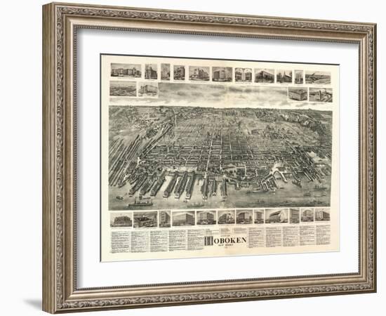 Hoboken, New Jersey - Panoramic Map-Lantern Press-Framed Art Print