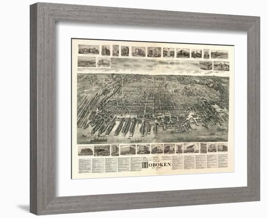 Hoboken, New Jersey - Panoramic Map-Lantern Press-Framed Art Print