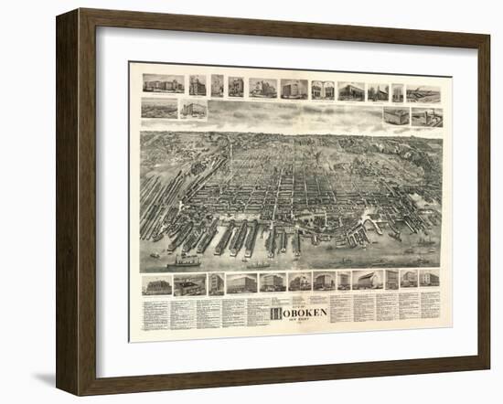 Hoboken, New Jersey - Panoramic Map-Lantern Press-Framed Art Print