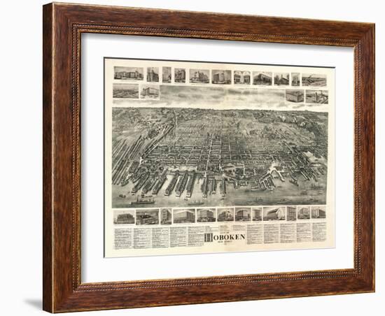 Hoboken, New Jersey - Panoramic Map-Lantern Press-Framed Art Print