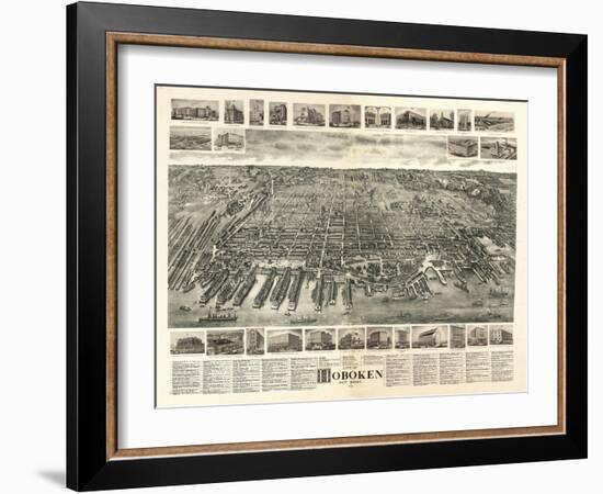 Hoboken, New Jersey - Panoramic Map-Lantern Press-Framed Art Print