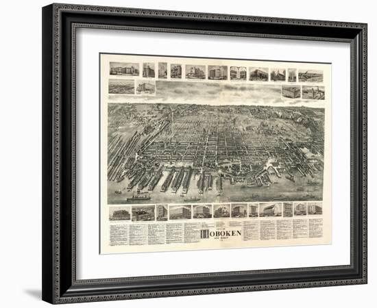 Hoboken, New Jersey - Panoramic Map-Lantern Press-Framed Art Print