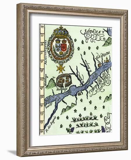 Hochelaga, Site of Montreal, Shown as a Native American Village in Lescarbot's Map, c.1609-null-Framed Giclee Print