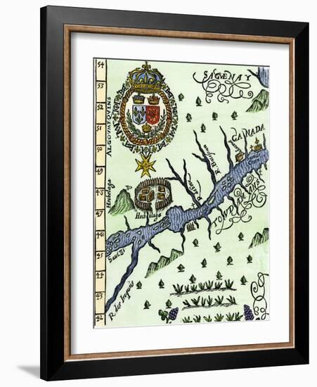 Hochelaga, Site of Montreal, Shown as a Native American Village in Lescarbot's Map, c.1609-null-Framed Giclee Print