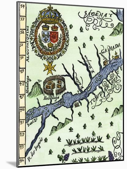 Hochelaga, Site of Montreal, Shown as a Native American Village in Lescarbot's Map, c.1609-null-Mounted Giclee Print