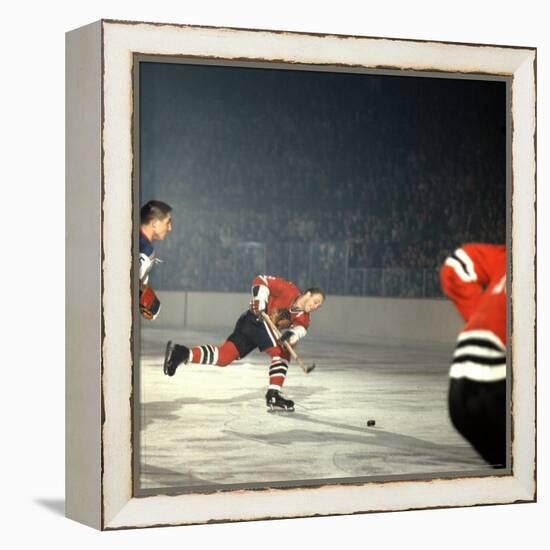 Hockey: Chicago Blackhawks Bobby Hull No.9 in Action, Shooting vs. NY Rangers-Bill Eppridge-Framed Premier Image Canvas