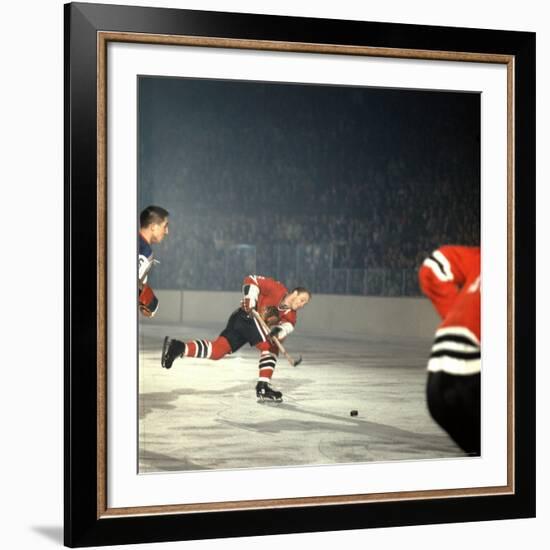 Hockey: Chicago Blackhawks Bobby Hull No.9 in Action, Shooting vs. NY Rangers-Bill Eppridge-Framed Premium Photographic Print