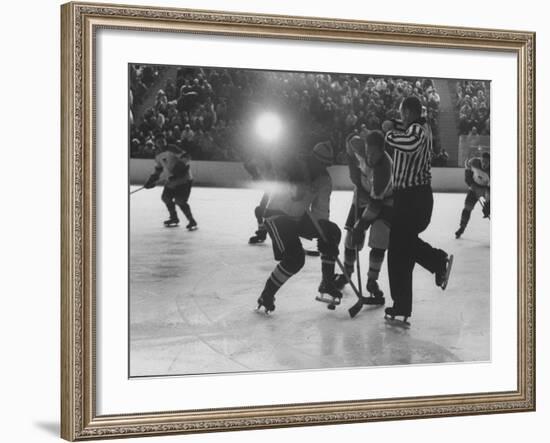 Hockey Game During Winter Olympics-null-Framed Premium Photographic Print