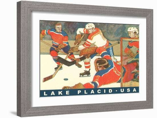 Hockey Game in Lake Placid, New York-null-Framed Art Print