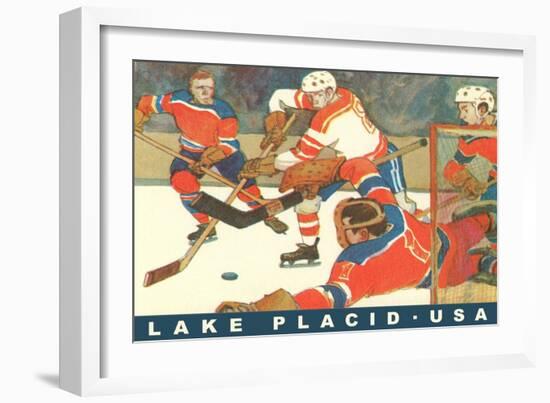 Hockey Game in Lake Placid, New York-null-Framed Art Print