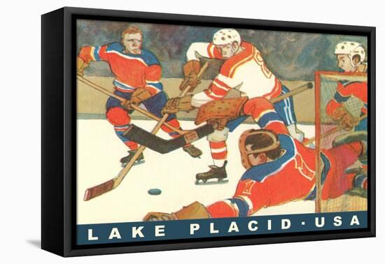 Hockey Game in Lake Placid, New York-null-Framed Stretched Canvas