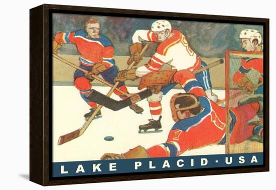 Hockey Game in Lake Placid, New York-null-Framed Stretched Canvas