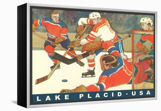 Hockey Game in Lake Placid, New York-null-Framed Stretched Canvas