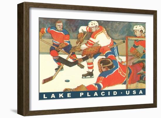 Hockey Game in Lake Placid, New York-null-Framed Premium Giclee Print