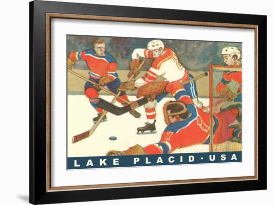 Hockey Game in Lake Placid, New York-null-Framed Premium Giclee Print