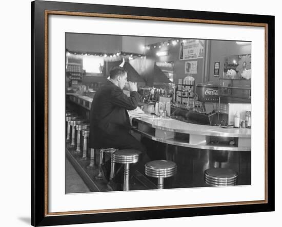 Hockey Great Jean Beliveau at a Diner in Montreal-Yale Joel-Framed Premium Photographic Print