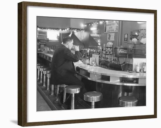 Hockey Great Jean Beliveau at a Diner in Montreal-Yale Joel-Framed Premium Photographic Print